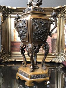 Brûle parfum en bronze décor asiatique 50x25cm