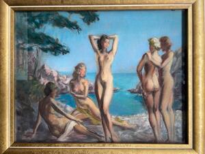 Raymond Van Doren, nus dans la calanque, pastel, circa 1950, dim 35x27cm