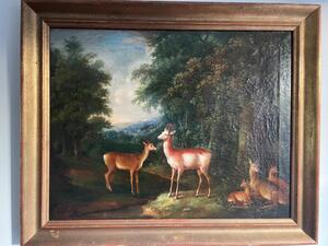 Scène animale de biches et faons, huile sur toile, monogrammée JH B. et datée 1787, dim.60x49cm